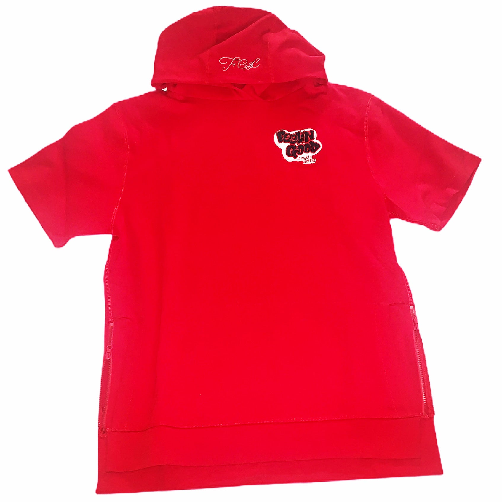 Men's Red Short Sleeve Side Zipper Hoodie